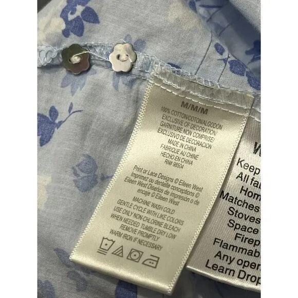 Eileen West Nightgown Medium Blue Floral Chemise Short Gown Lounge Sleep