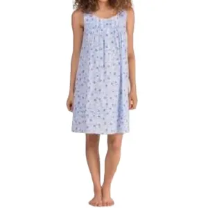 Eileen West Nightgown Medium Blue Floral Chemise Short Gown Lounge Sleep