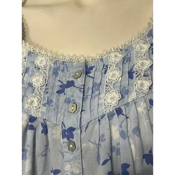 Eileen West Nightgown Medium Blue Floral Chemise Short Gown Lounge Sleep