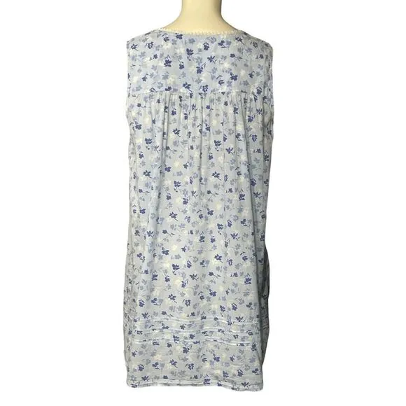 Eileen West Nightgown Medium Blue Floral Chemise Short Gown Lounge Sleep