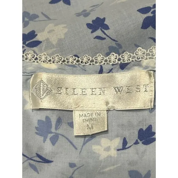 Eileen West Nightgown Medium Blue Floral Chemise Short Gown Lounge Sleep
