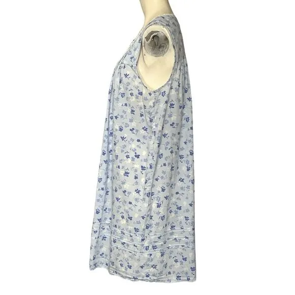 Eileen West Nightgown Medium Blue Floral Chemise Short Gown Lounge Sleep