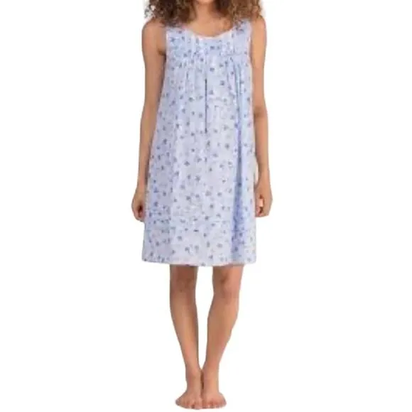 Eileen West Nightgown Medium Blue Floral Chemise Short Gown Lounge Sleep