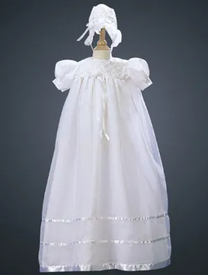 Embroidered Organza Baptismal Gown with Satin Trim - Lito 2210
