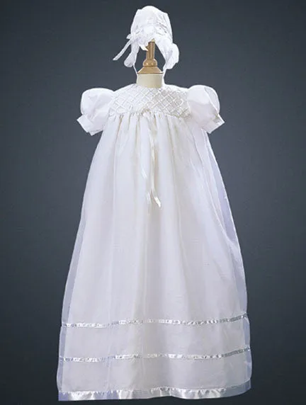 Embroidered Organza Baptismal Gown with Satin Trim - Lito 2210