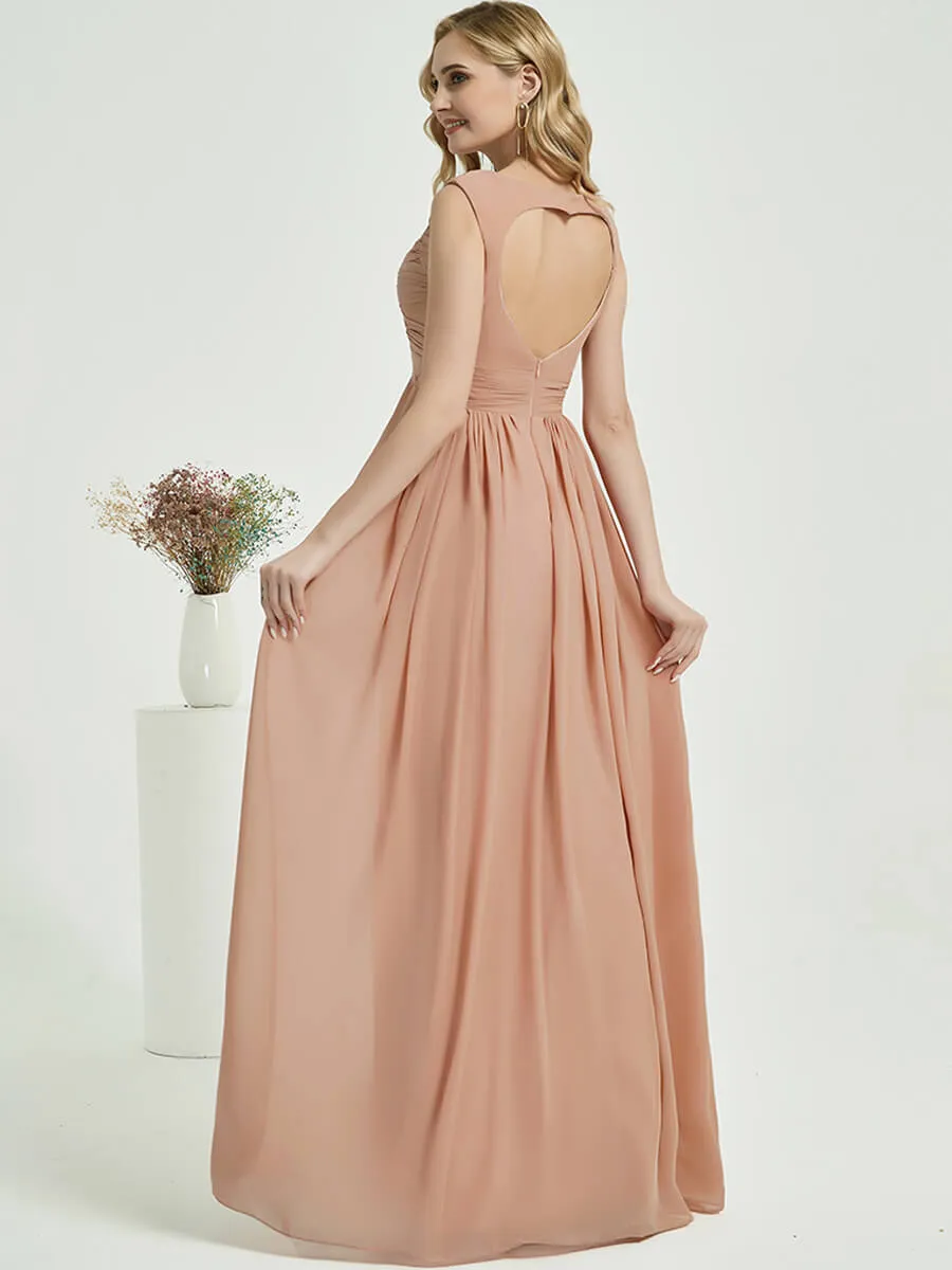 English Rose Sweetheart Backless Chiffon Floor-Length Bridesmaid Dress