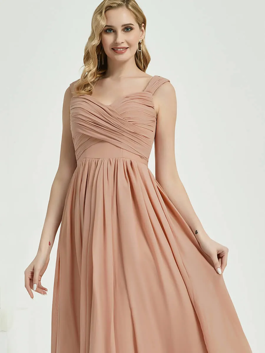 English Rose Sweetheart Backless Chiffon Floor-Length Bridesmaid Dress