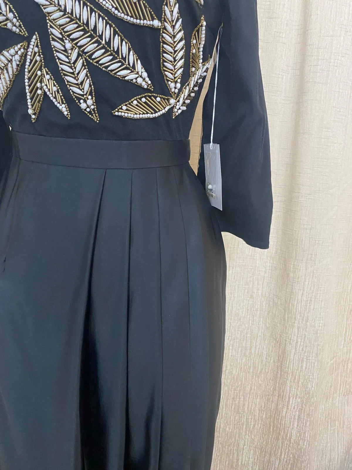 Erlenn • Beaded Black Straight Silk Bottom Gown