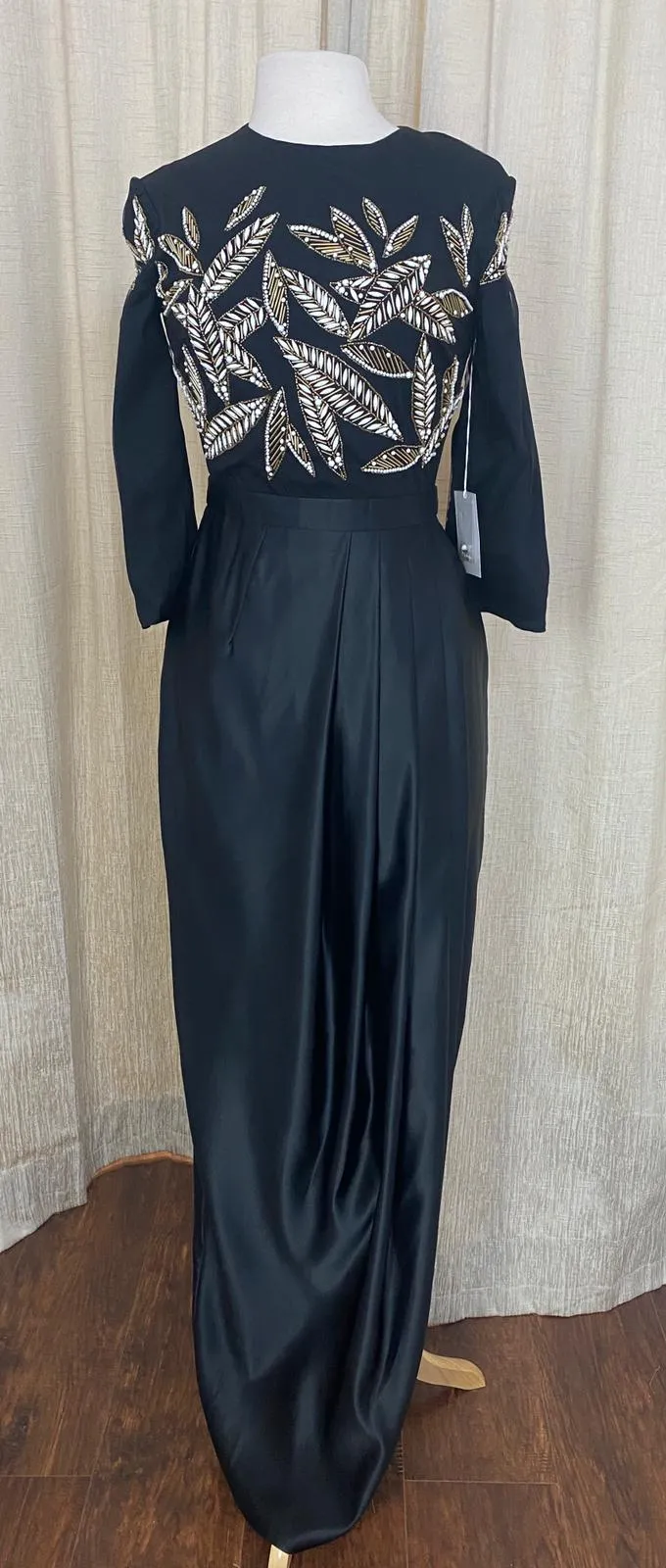 Erlenn • Beaded Black Straight Silk Bottom Gown