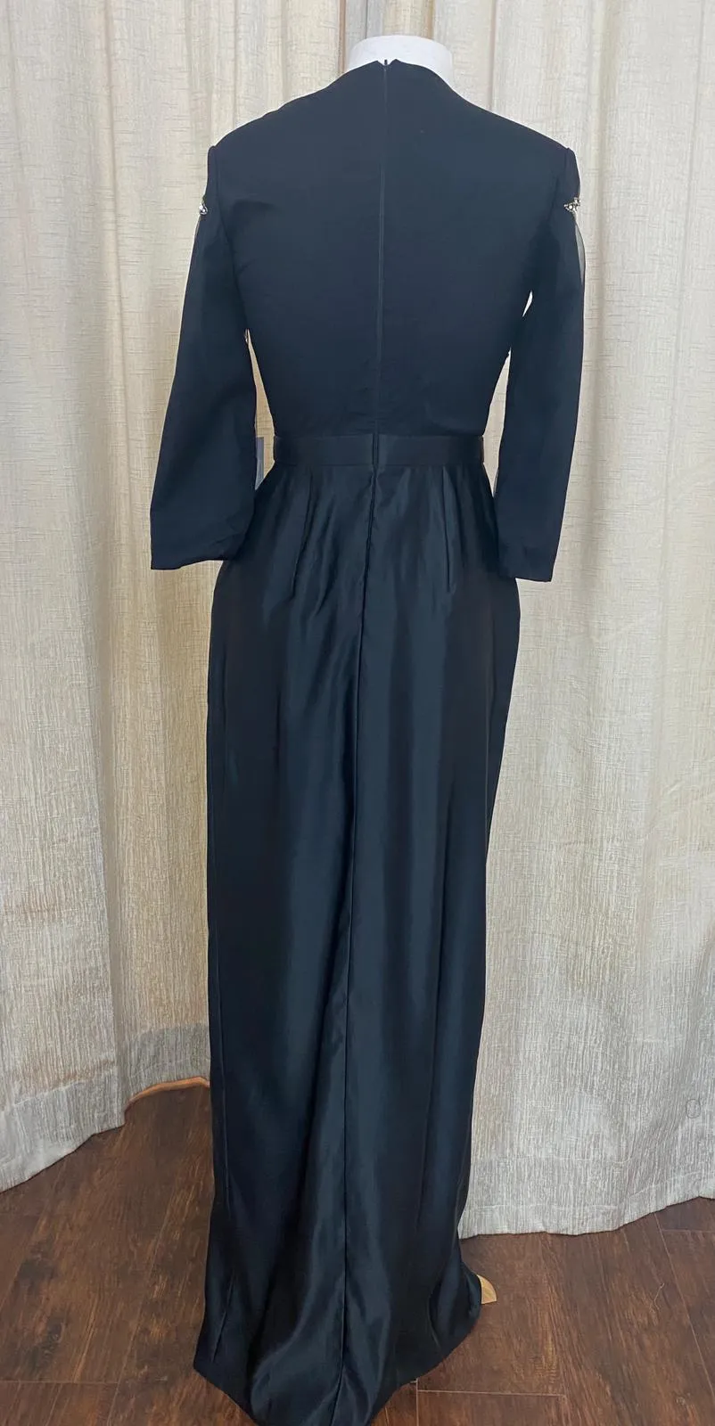 Erlenn • Beaded Black Straight Silk Bottom Gown