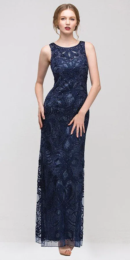 Eureka 3905 Floor Length Lace Evening Gown Wide Straps