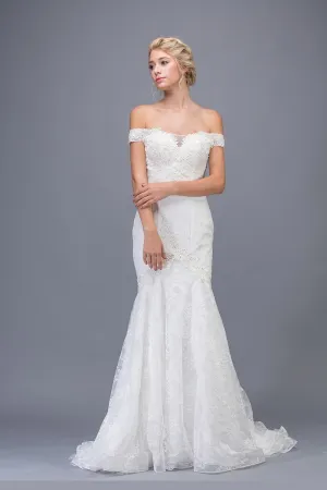 Eureka 6520 Off-the-Shoulder Lace Mermaid Wedding Gown
