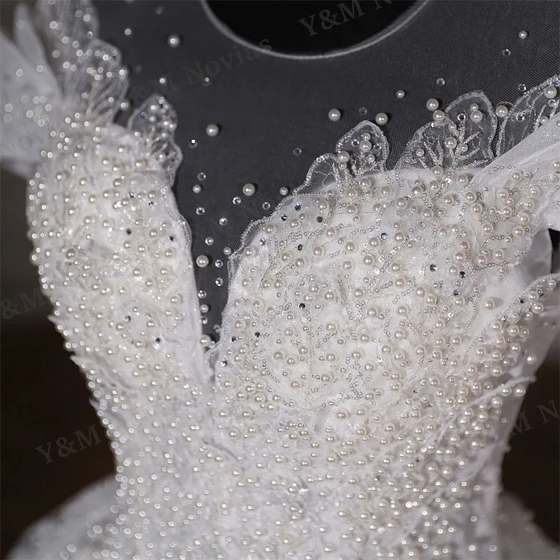 Exquisite Off Shoulder Wedding Dress Bride Small Main Yarn Super Heavy