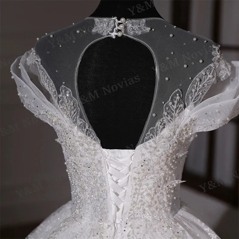 Exquisite Off Shoulder Wedding Dress Bride Small Main Yarn Super Heavy