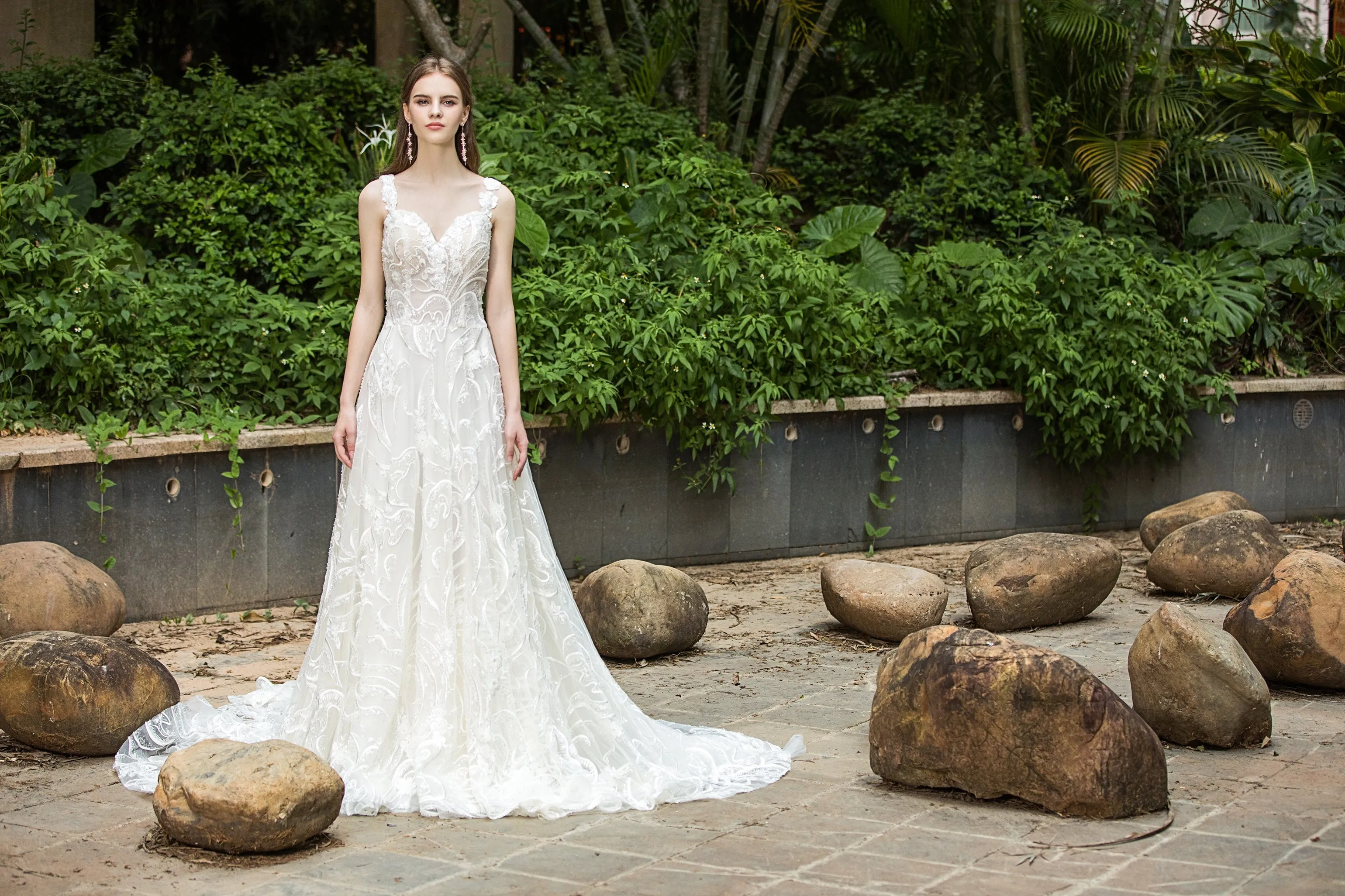 Fabiana - Selena Huan Milan Sequin Embroidery Water-wave Lace glowing A-line gown