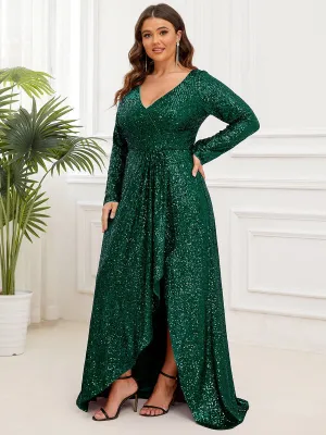 Felicity sequin full sleeve ball dress with split in Emerald Express NZ wide