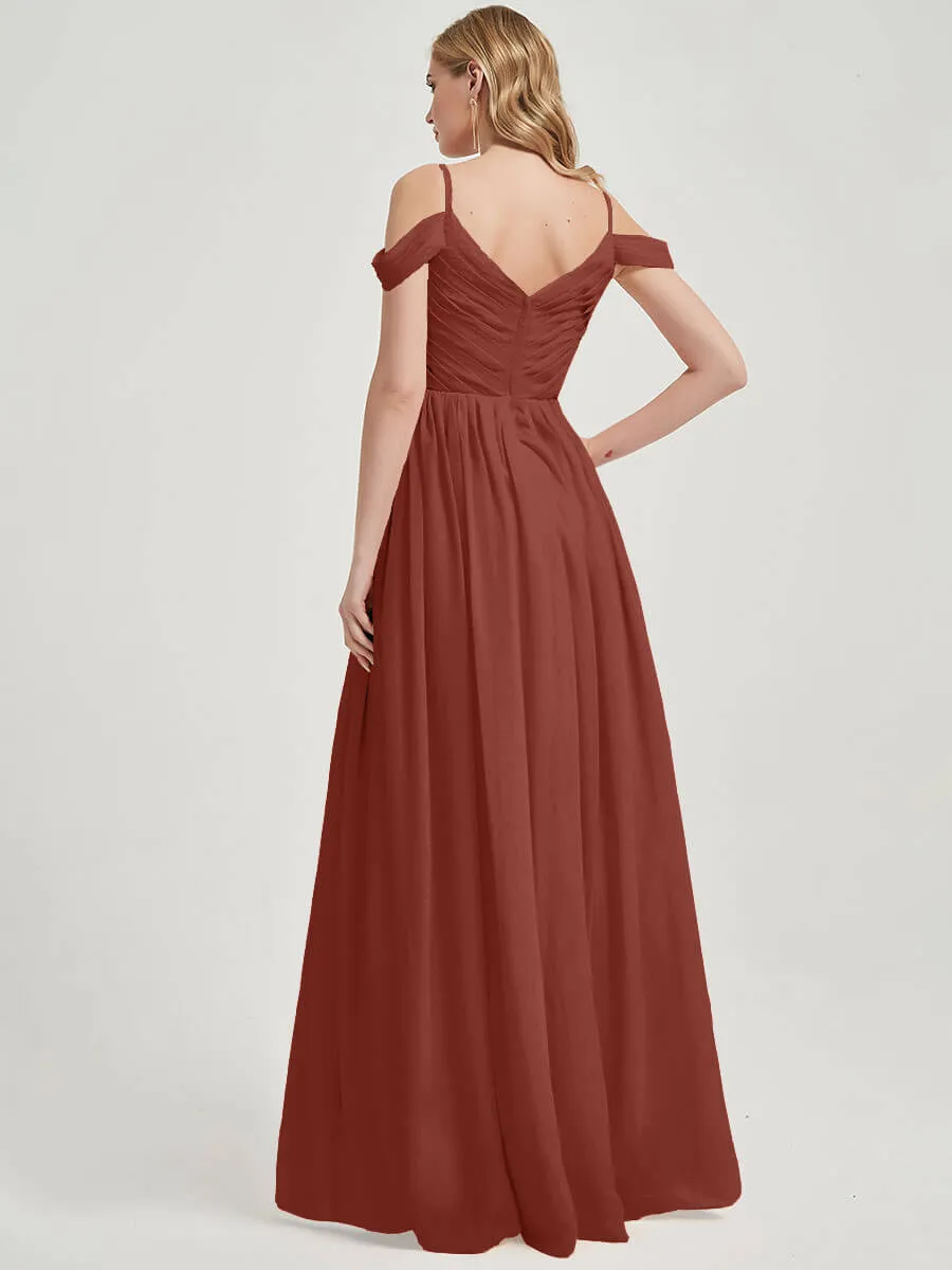 [Final Sale] Cinnamon Rose Spaghetti Straps Pleated Chiffon Bridesmaid Dress