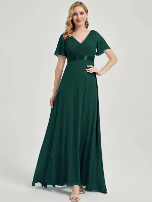 [Final Sale] Emerald Green A-Line Floor-Length Ruffle Pleated Bridesmaid Dresses