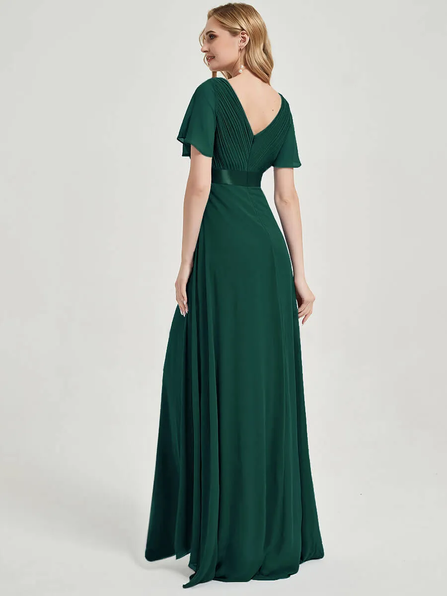 [Final Sale] Emerald Green A-Line Floor-Length Ruffle Pleated Bridesmaid Dresses