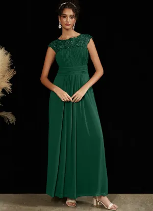 [Final Sale] US14 Emerald Green Lace Open Back Floor Length Silky Chiffon Formal Evening Mother Dress