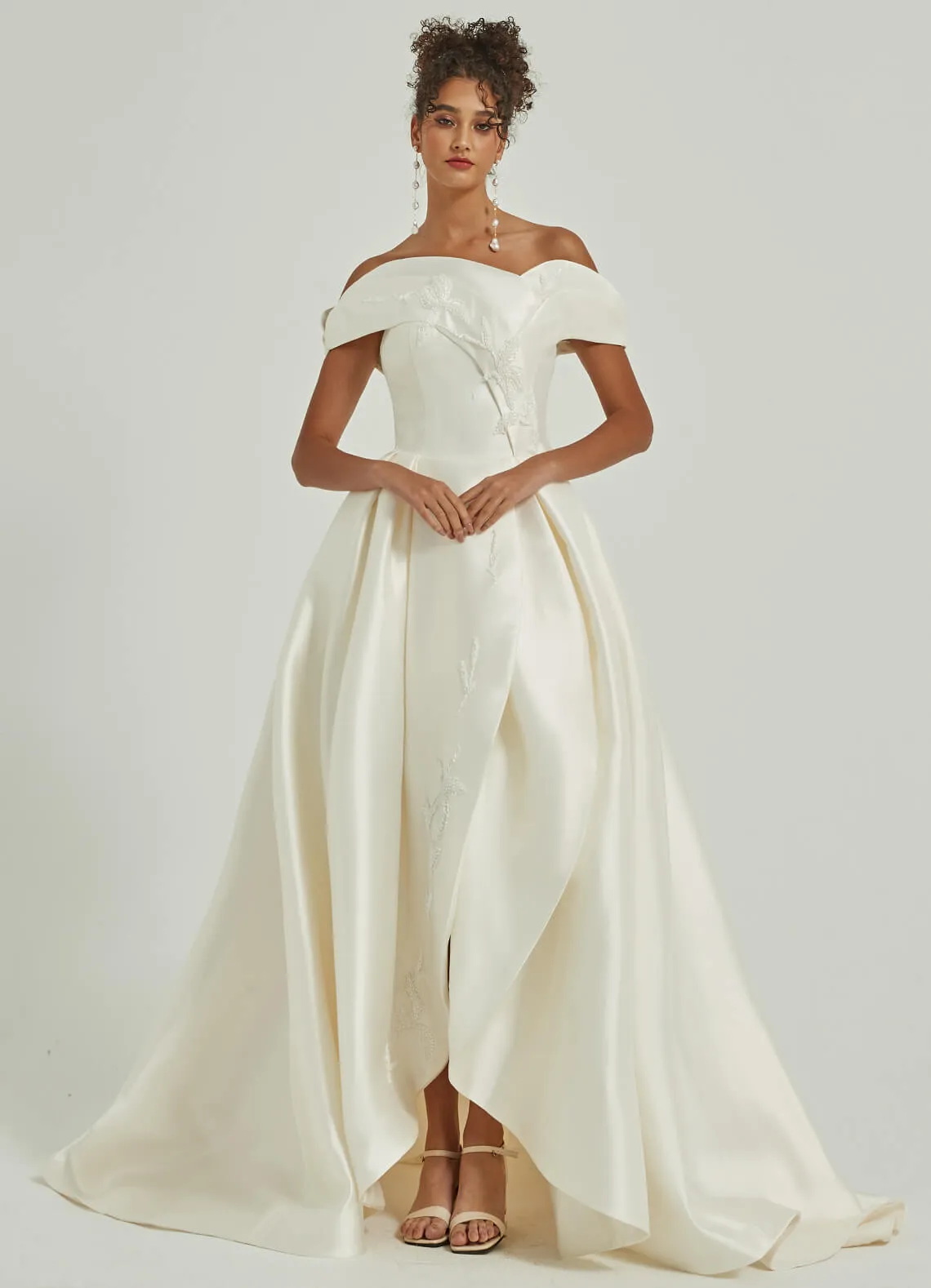 [Final Sale]Micado High Low Off-Shoulder Homecoming Gown Wedding Dress
