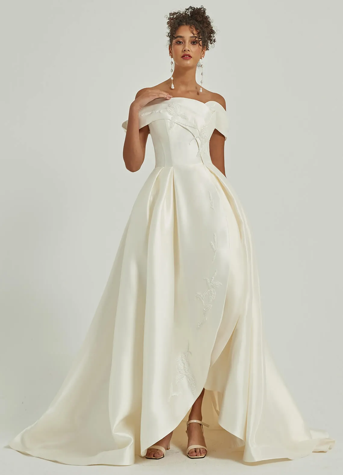 [Final Sale]Micado High Low Off-Shoulder Homecoming Gown Wedding Dress