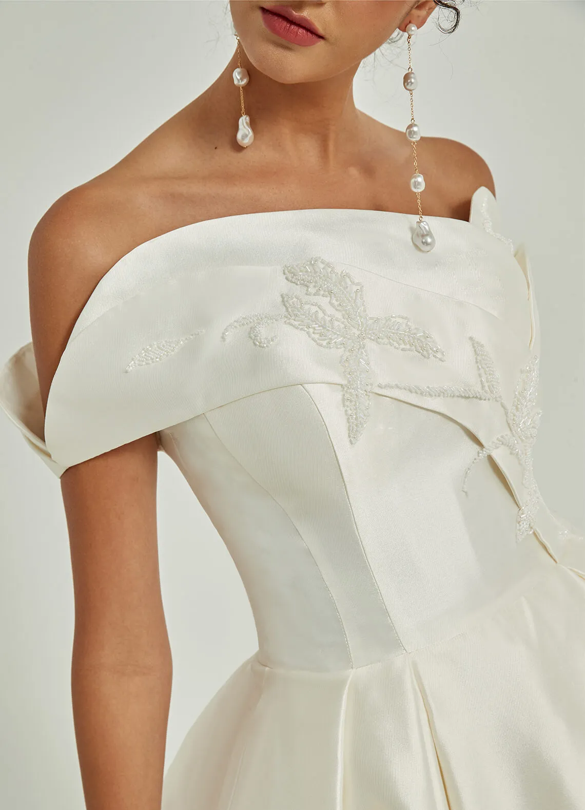 [Final Sale]Micado High Low Off-Shoulder Homecoming Gown Wedding Dress