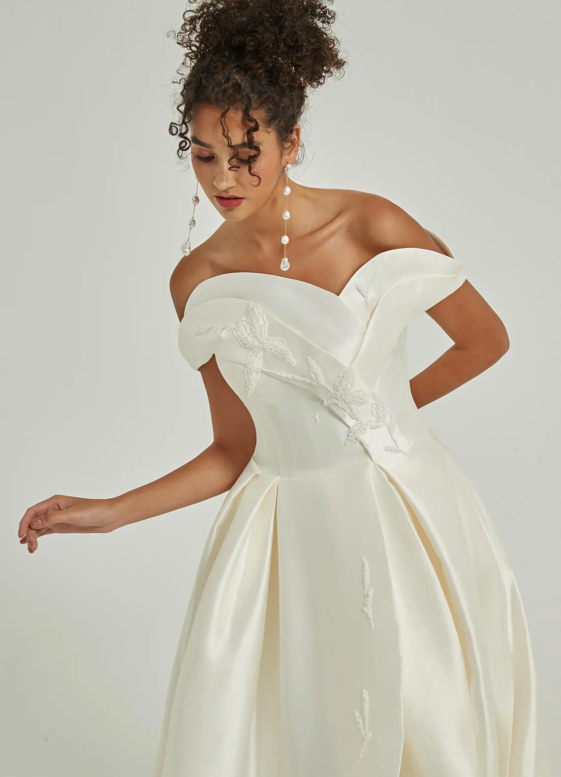 [Final Sale]Micado High Low Off-Shoulder Homecoming Gown Wedding Dress