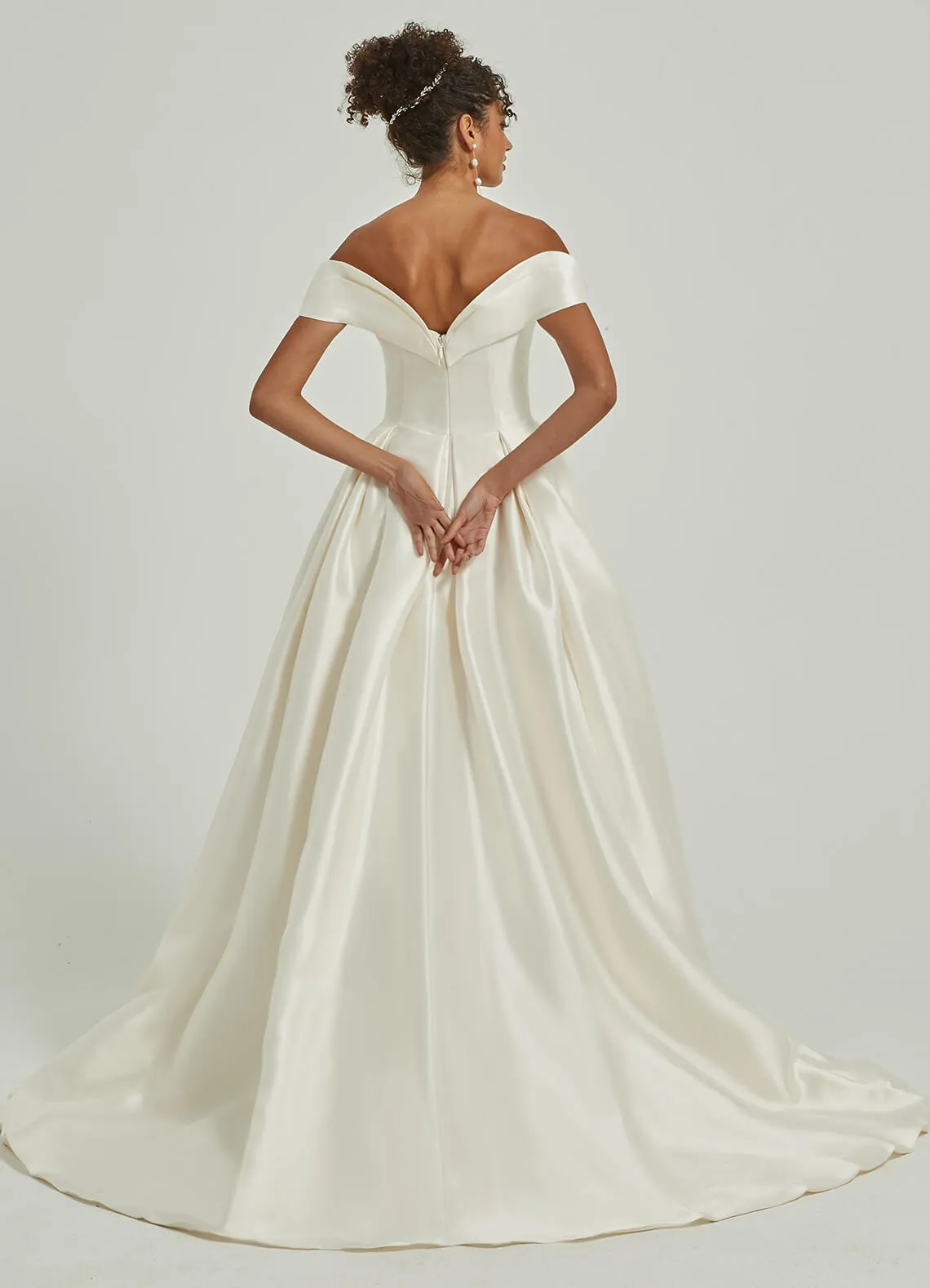 [Final Sale]Micado High Low Off-Shoulder Homecoming Gown Wedding Dress