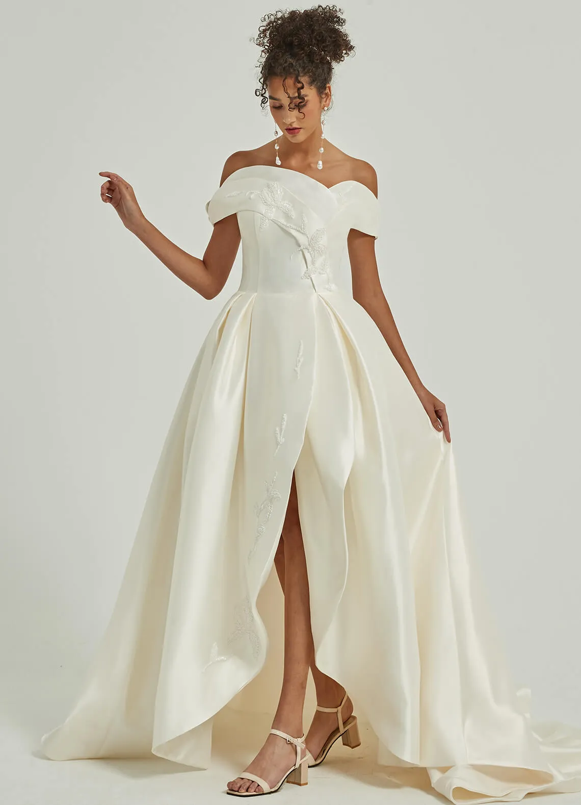 [Final Sale]Micado High Low Off-Shoulder Homecoming Gown Wedding Dress