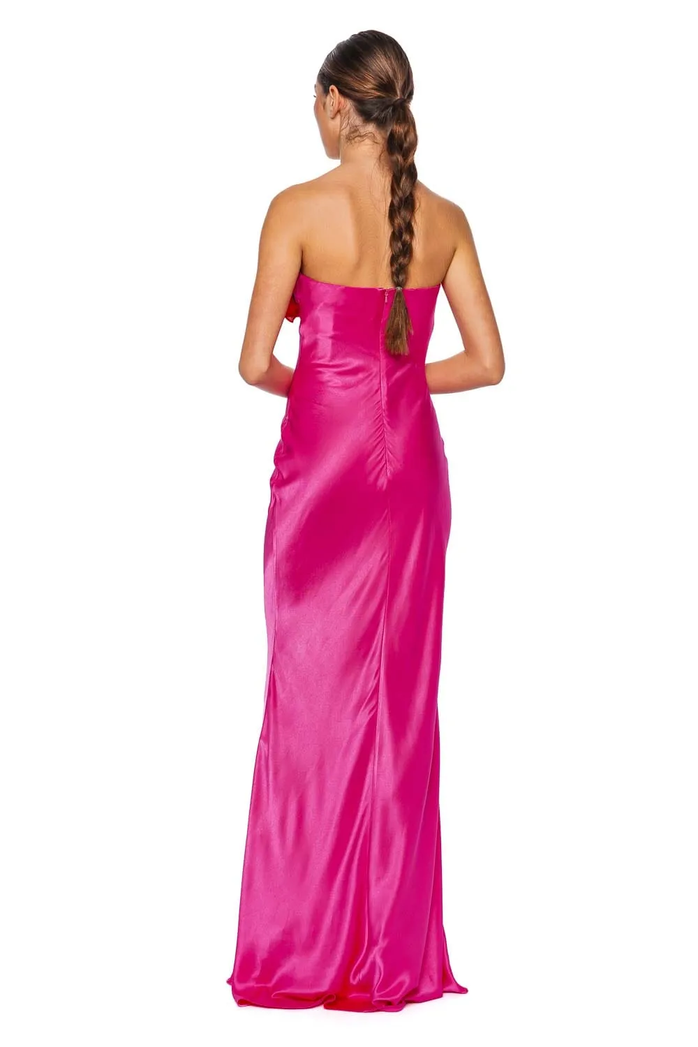 Fiorella Fuchsia & Red Strapless Floral Gown