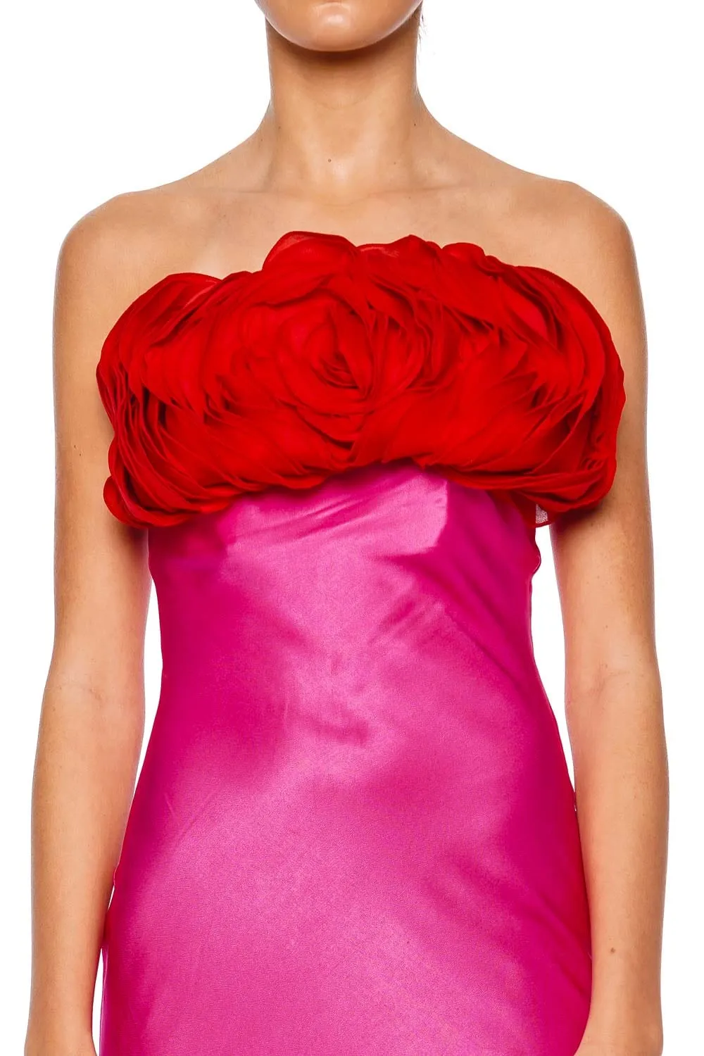 Fiorella Fuchsia & Red Strapless Floral Gown