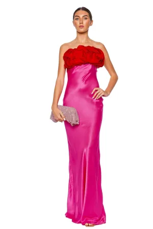 Fiorella Fuchsia & Red Strapless Floral Gown