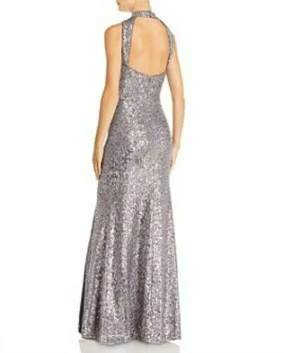 Fit and Flare Cold Shoulder Sequin Gown With Side Split