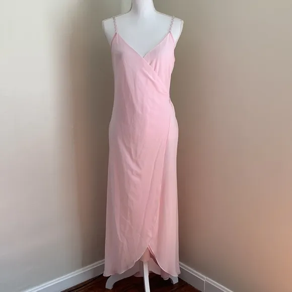 FLORA NIKROOZ Pink Crystal Embellished Backless Gown