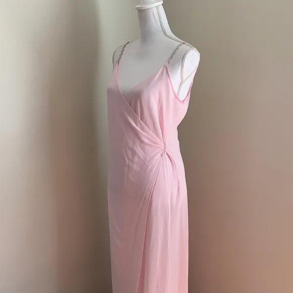 FLORA NIKROOZ Pink Crystal Embellished Backless Gown