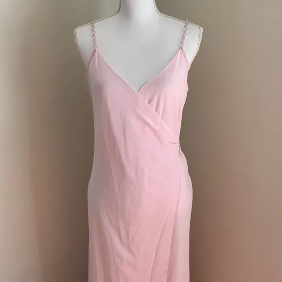 FLORA NIKROOZ Pink Crystal Embellished Backless Gown