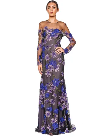 Floral Illusion Long Sleeve Gown