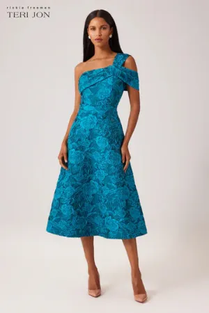 FLORAL JACQUARD ONE SHOULDER DRESS