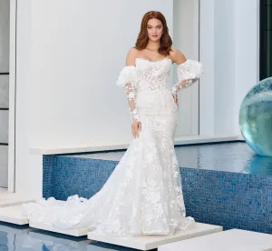Floral Matte Lace Mermaid Gown in Ivory Almond Nude