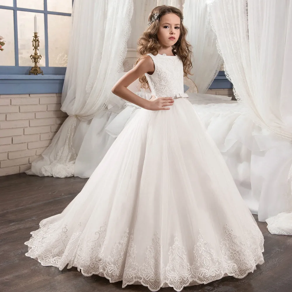 Flower Girl Lace Dress for Kids Wedding Party Prom Princess Puffy Tulle Dresses