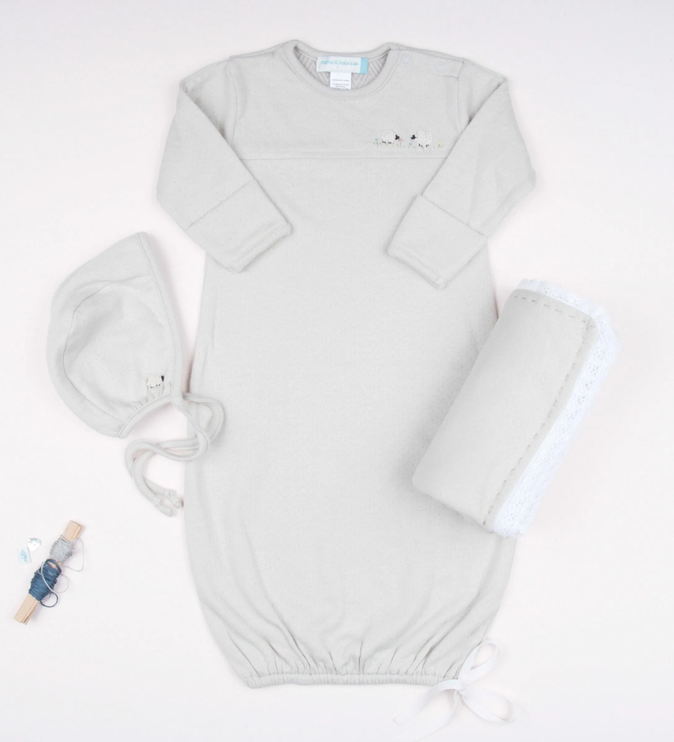 Fluffy Sheep Baby Gown, Dove Grey