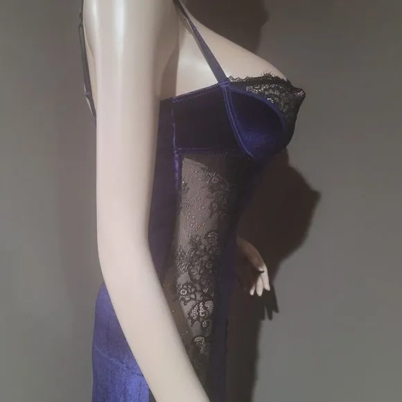 Fredericks Of Hollywood Georgine Velvet And Lace Gown Lingerie  Purple