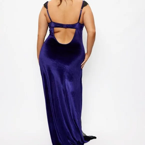 Fredericks Of Hollywood Georgine Velvet And Lace Gown Lingerie  Purple
