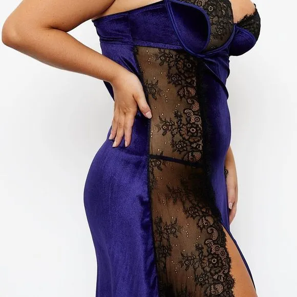Fredericks Of Hollywood Georgine Velvet And Lace Gown Lingerie  Purple