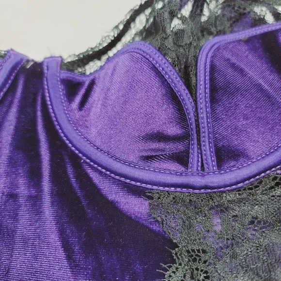 Fredericks Of Hollywood Georgine Velvet And Lace Gown Lingerie  Purple
