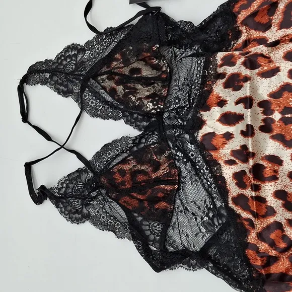 Frederick's of Hollywood Rosalina Rose Lace &amp; Satin Gown Leopard S