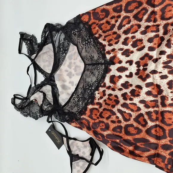 Frederick's of Hollywood Rosalina Rose Lace &amp; Satin Gown Leopard S