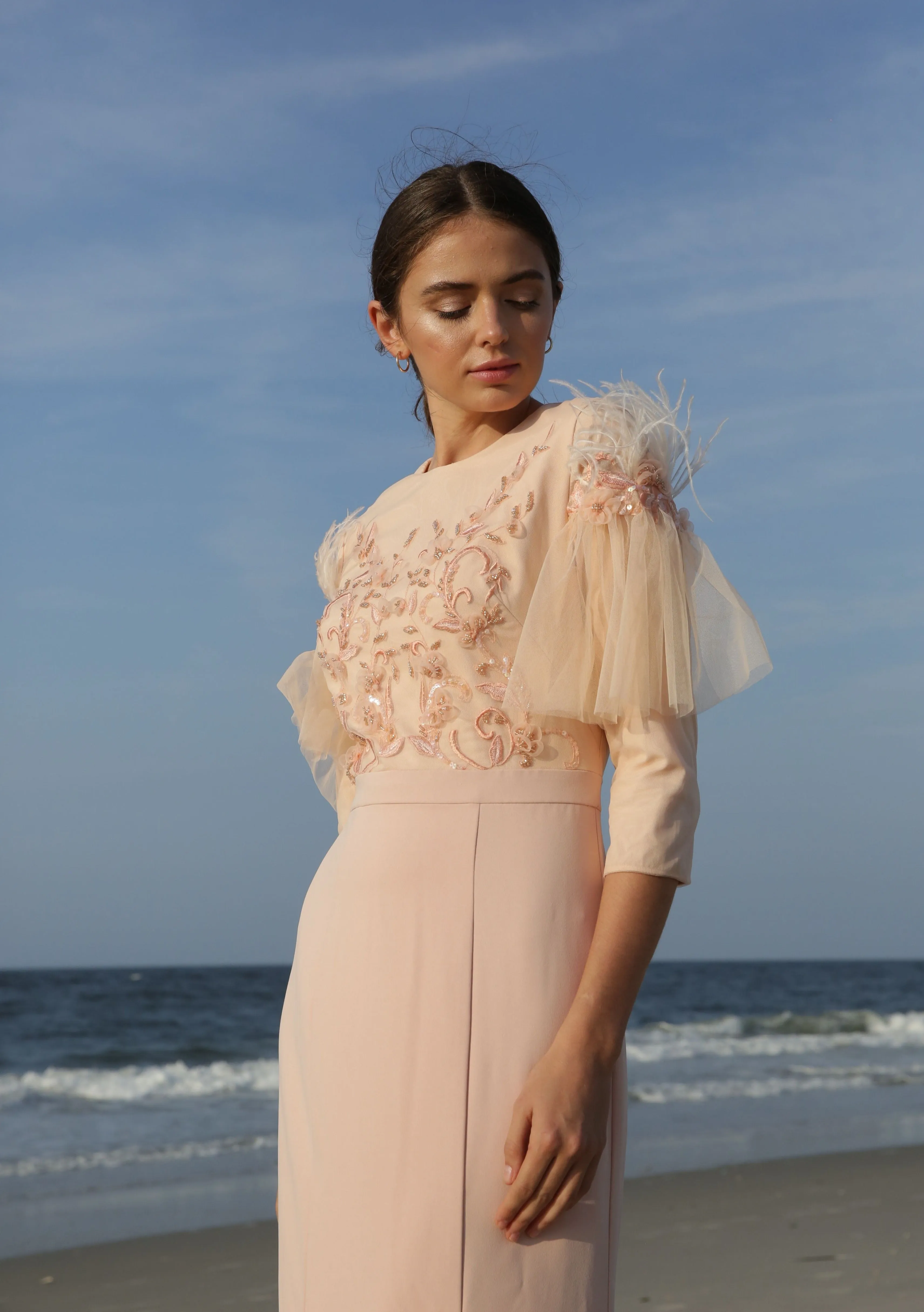 Gabrielle • Embroidered and Feathers Gown
