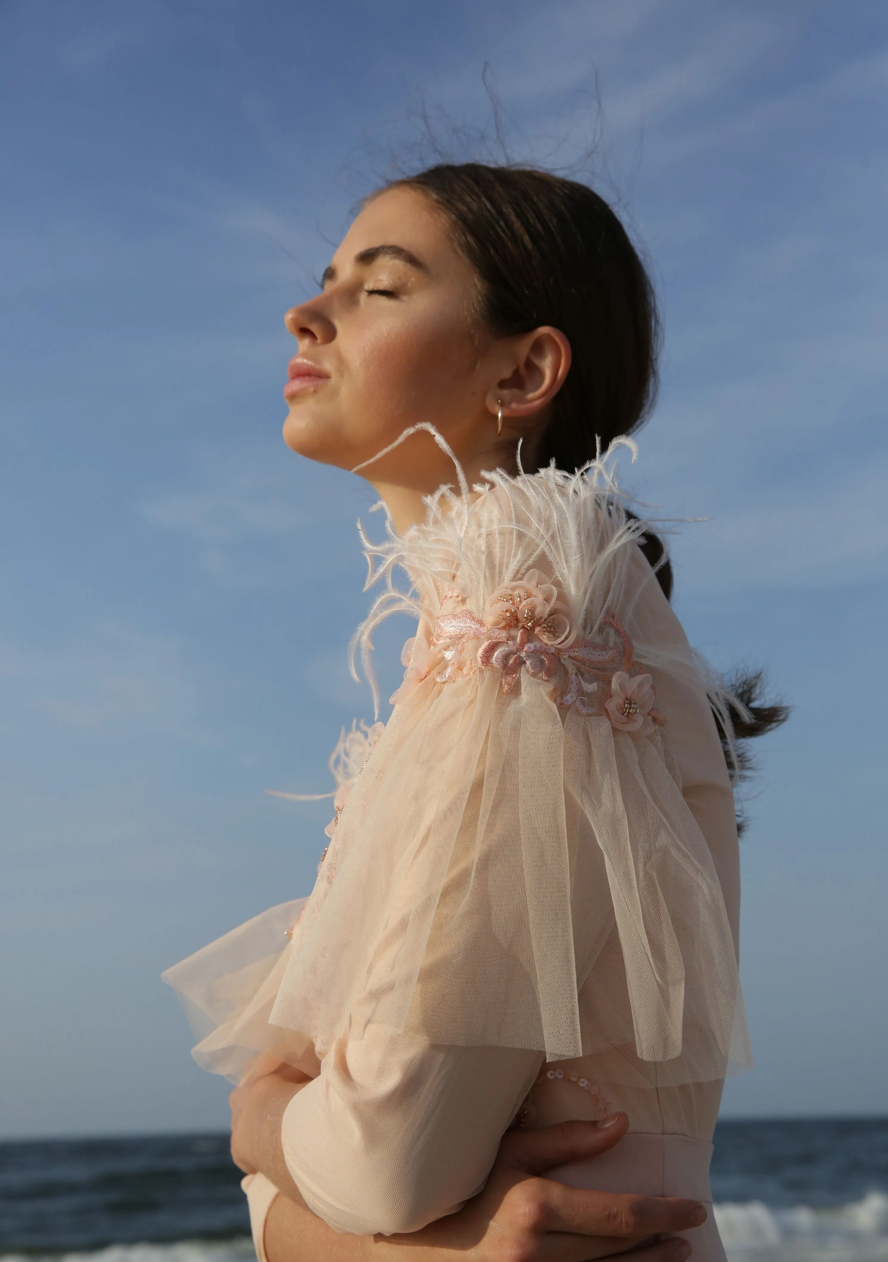 Gabrielle • Embroidered and Feathers Gown